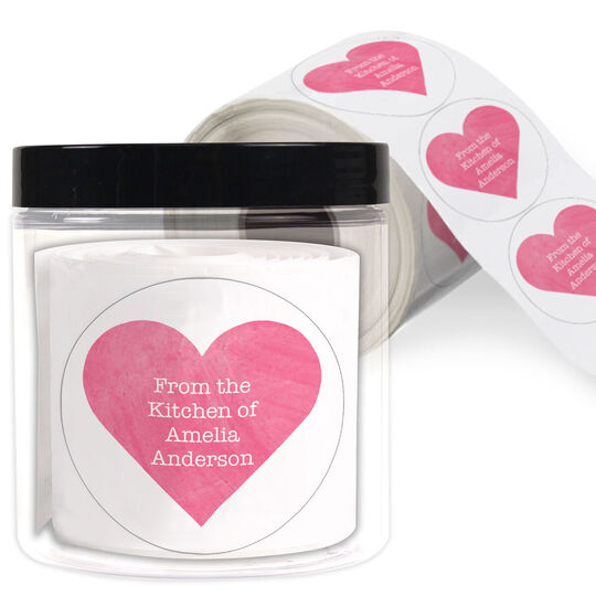 Pink Watercolor Heart Kitchen Round Stickers in a Jar